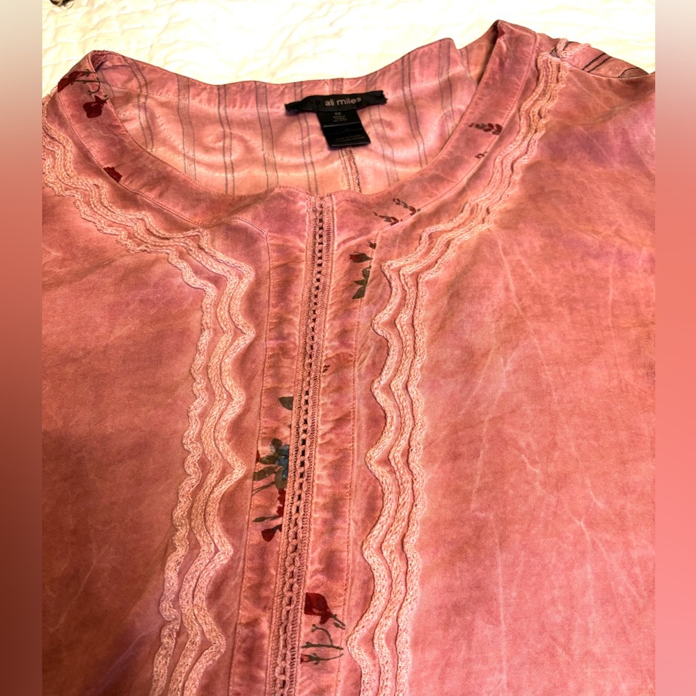 Ali Miles 3X Embroidered Pink Blouse shirt top Lagenlook Boho - Picture 10 of 14